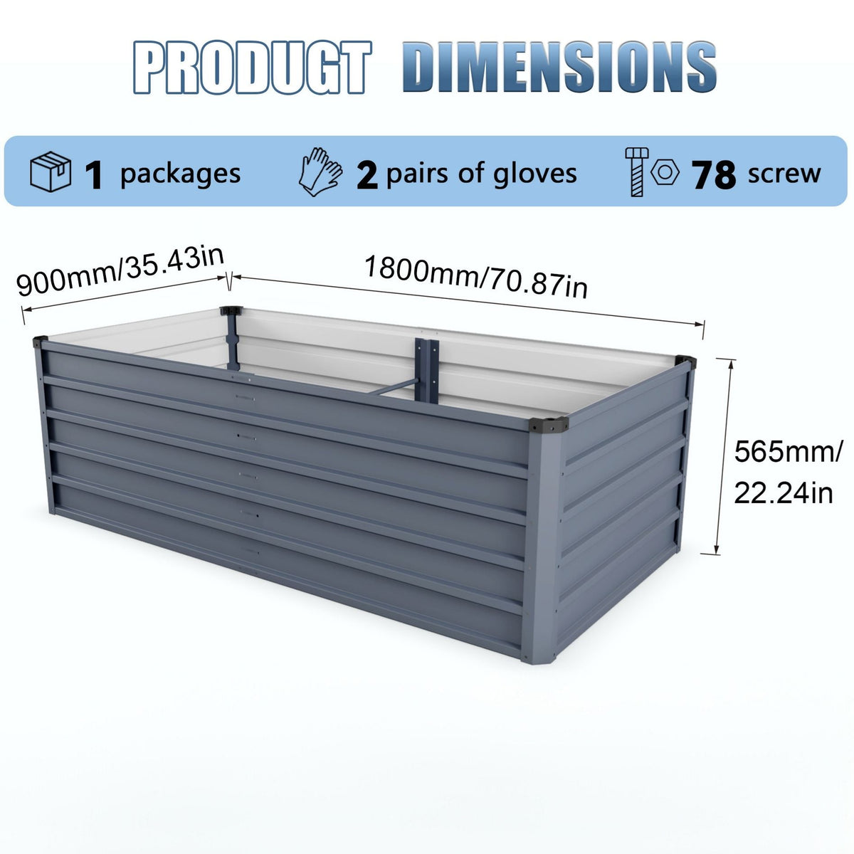 Large Galvanized Steel Garden Bed with Open-Bottom Drainage - Dark Gray