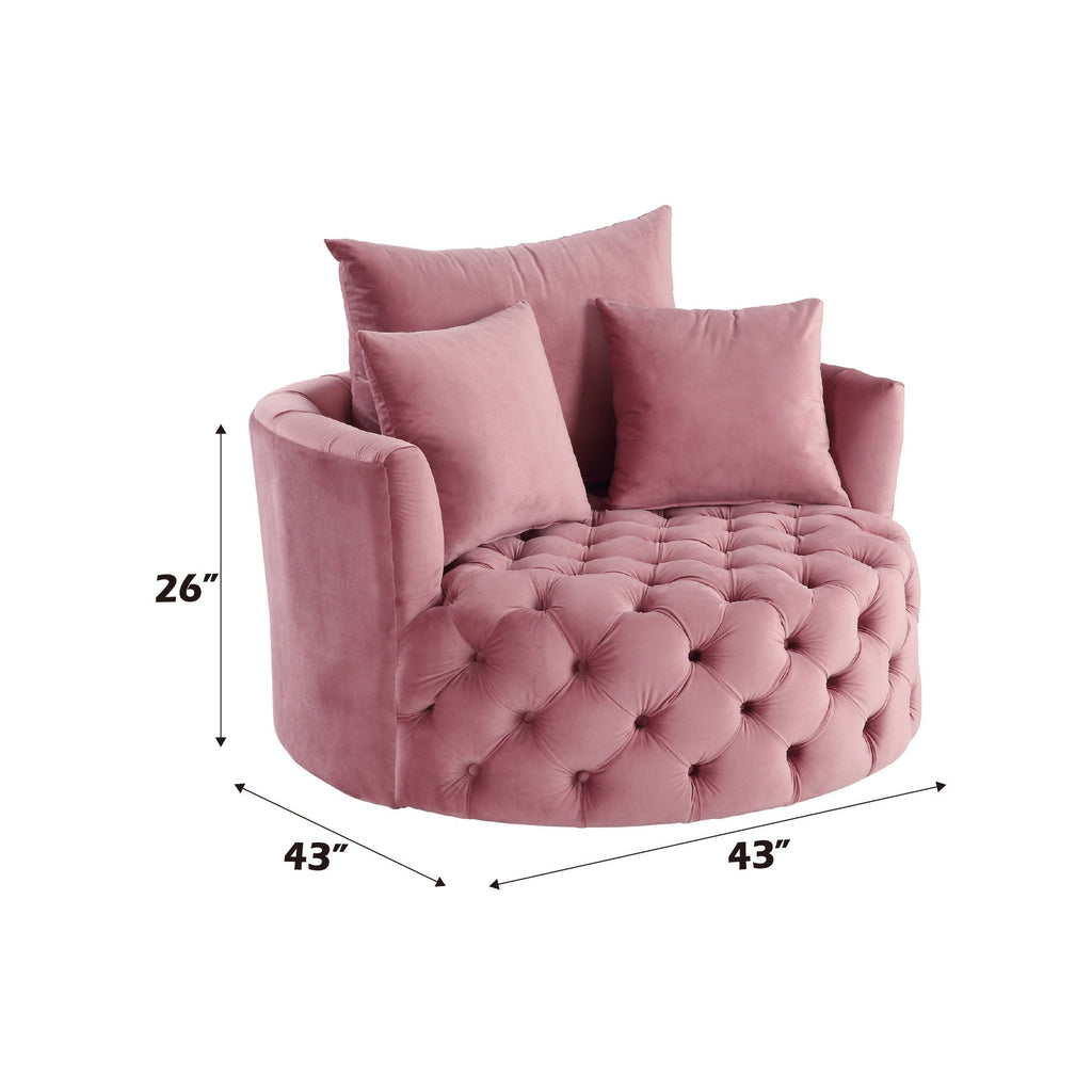 Velvet Swivel Accent Chair with Button Tufting - Dark Gray or Pink
