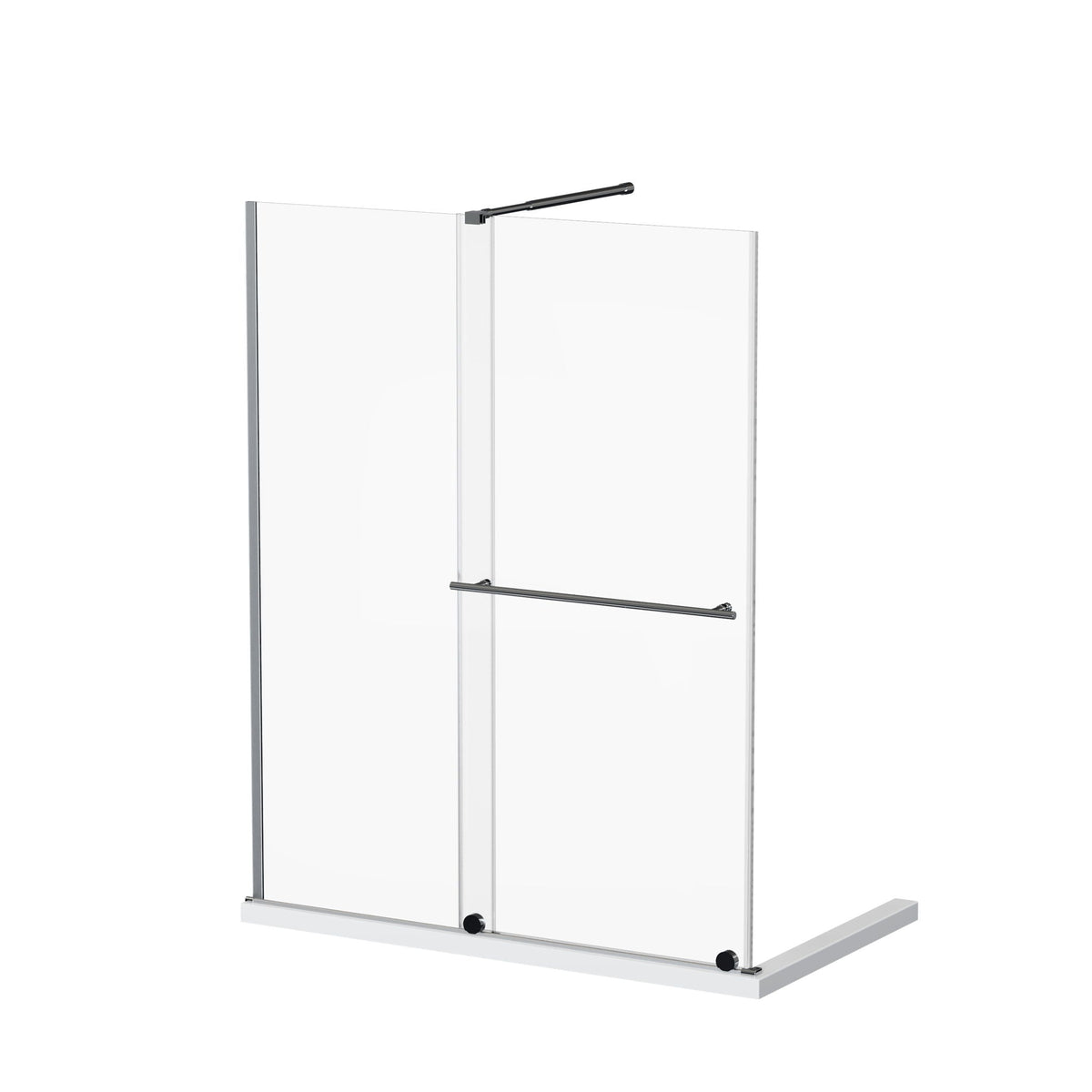 Frameless Shower Door Single Sliding with Adjustable Zinc Roller Rail - Chrome
