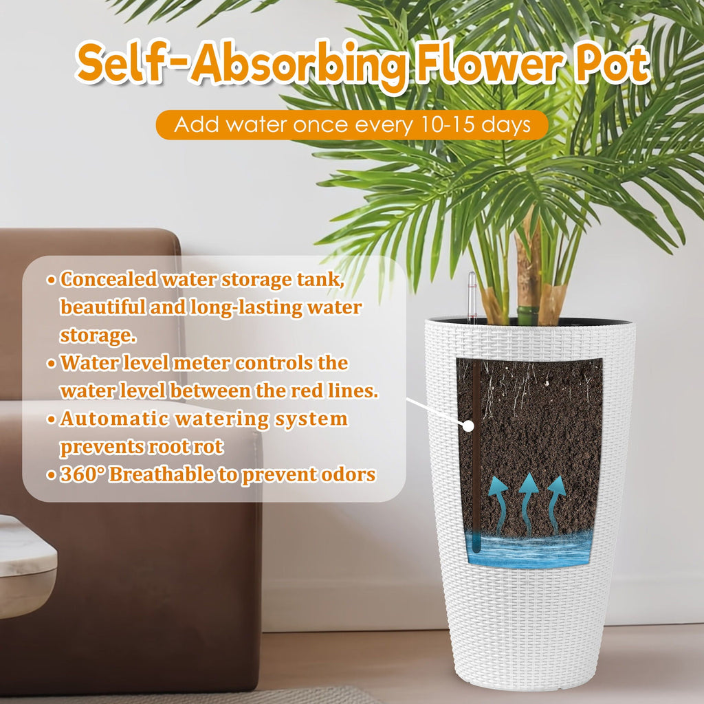 Tall Planters Set with Auto Watering and Water Level Monitor - Polypropylene