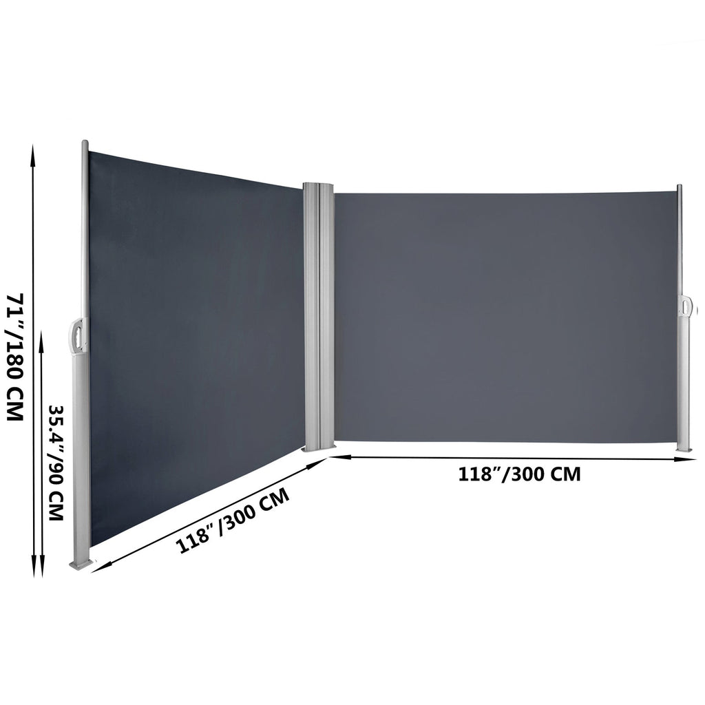 Retractable Side Awning 71" x 236" with Aluminum Frame - Grey