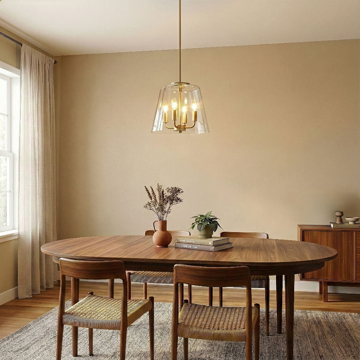 Soiree 4 Candle Lights Pendant with Metal Frame - Gold or Black
