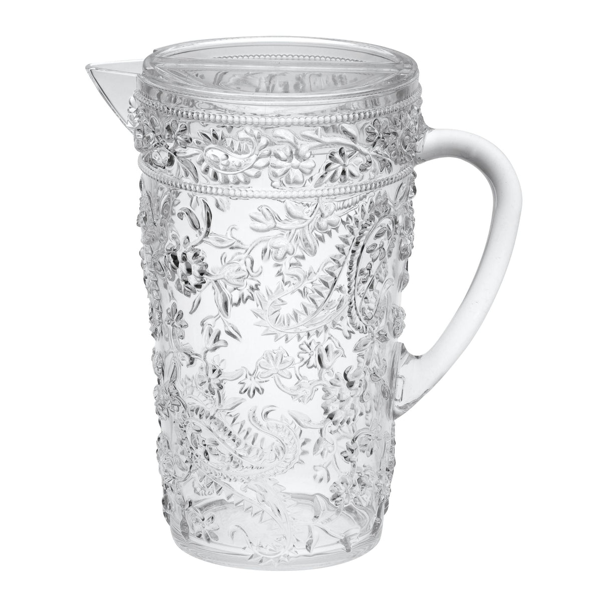 Unbreakable Plastic Water Pitcher with Lid and Spout - White
