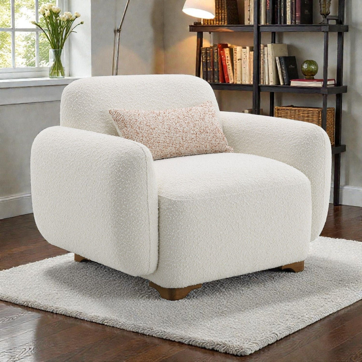Boucle Accent Chair with Toss Pillow - Beige