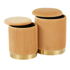 Contemporary Nesting Pleated Ottoman Set with Pleated Upholstery - Multiple Colors