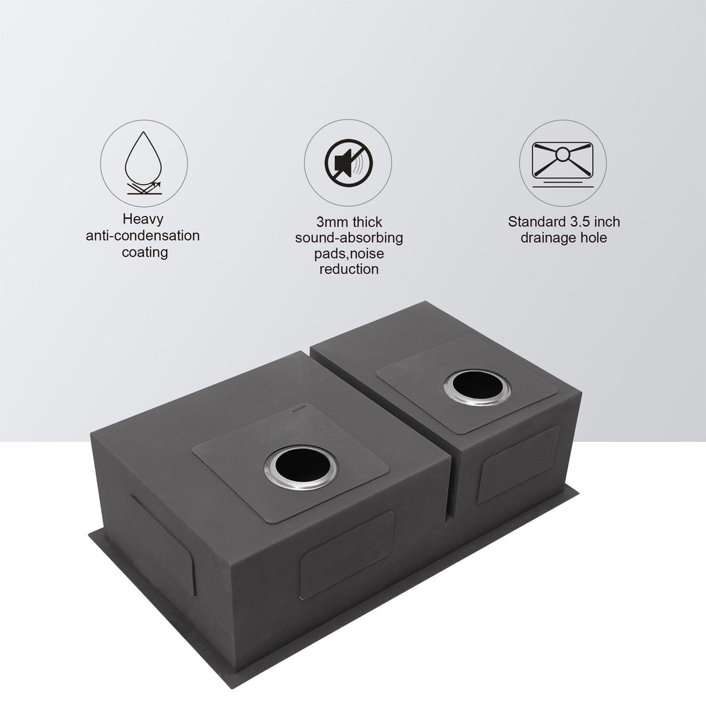 Modern Double Bowl Undermount Sink with 10" Deep Basins - Gray