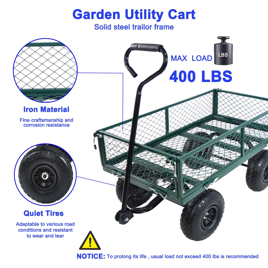 Green Outdoor Wagon Cart with Foldable Steel Frame - 550 lb Capacity