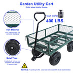 Green Outdoor Wagon Cart with Foldable Steel Frame - 550 lb Capacity