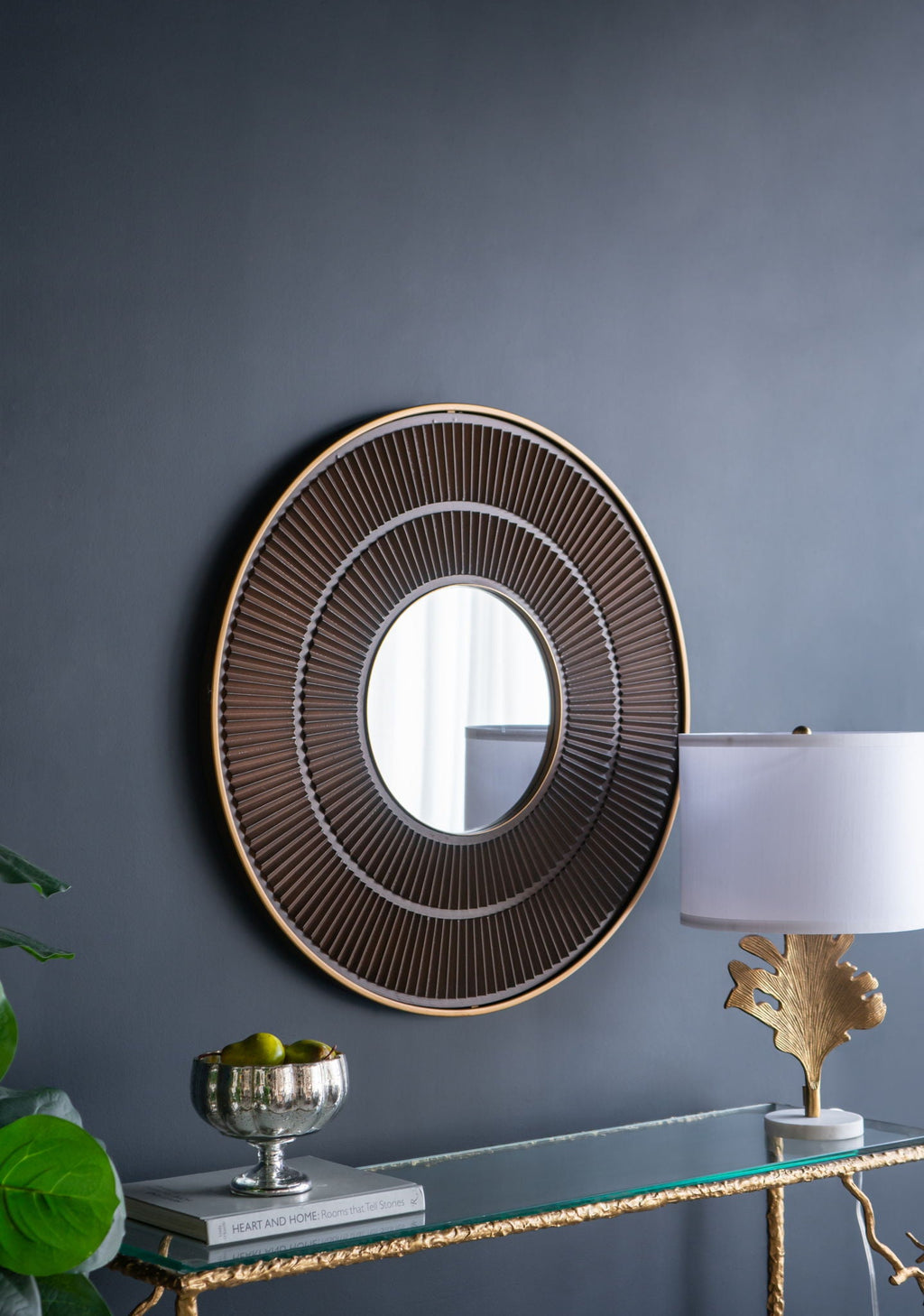 Round Wooden Wall Mirror with Iron Frame - Neutral Colorway