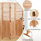 Light Brown Panel Folding Room Divider with Metal Hinges - Solid Wood