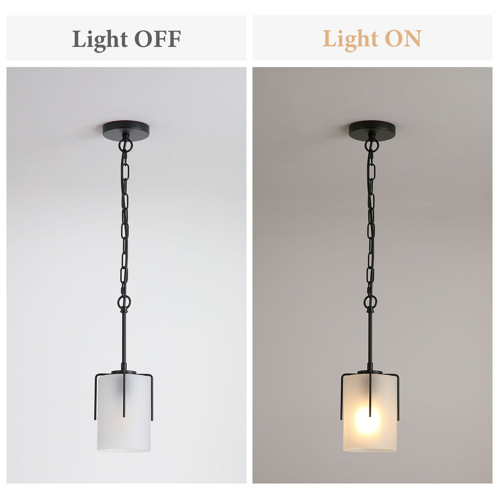 Adjustable Cylindrical Pendant Light with Frosted Glass Shade - Black or Gold