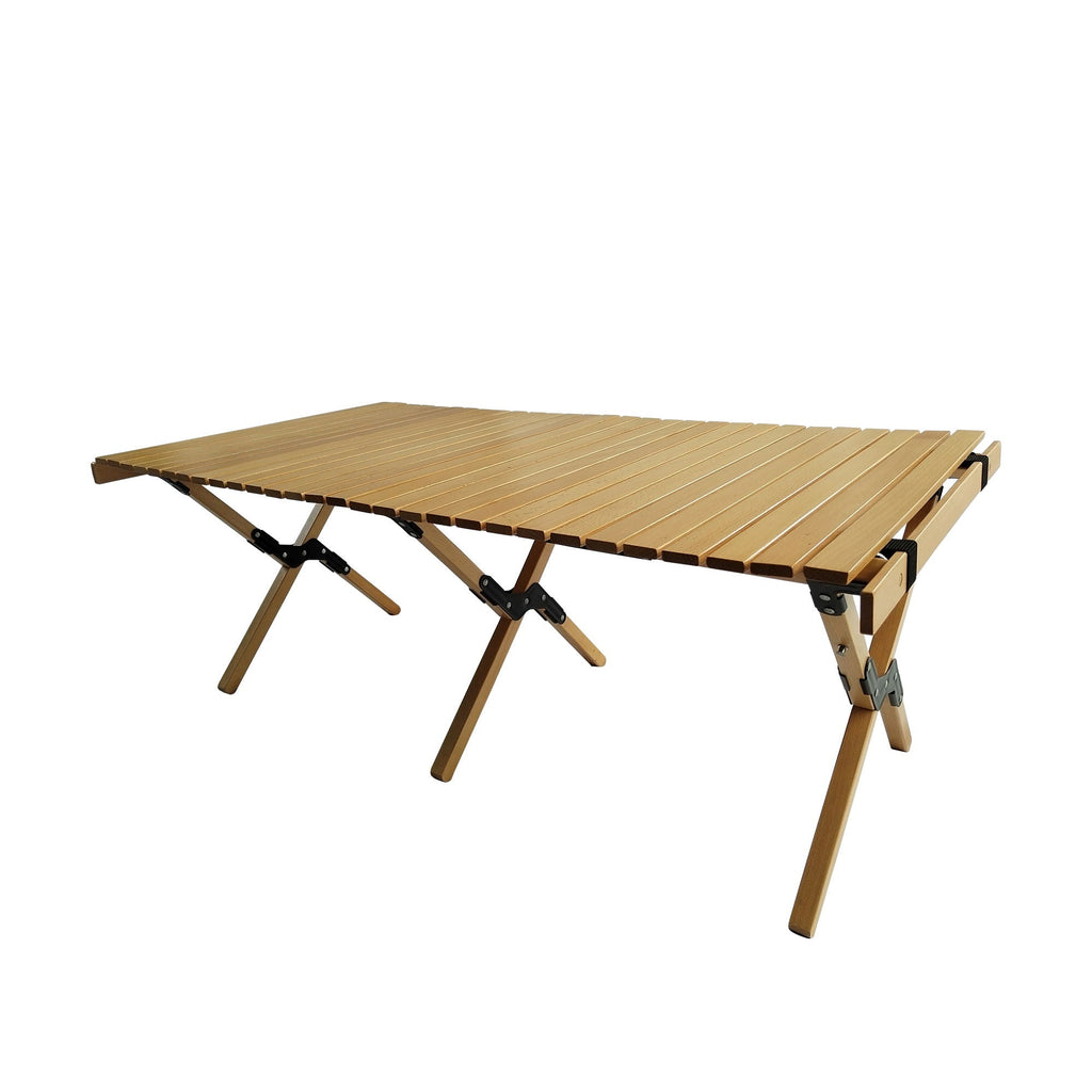 Multi-Function Wooden Foldable Patio Dining Table with Roll-Up Top - Natural