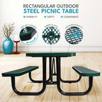 Outdoor Steel Picnic Rectangular Table with Umbrella Pole - Black, Blue, or Dark Green