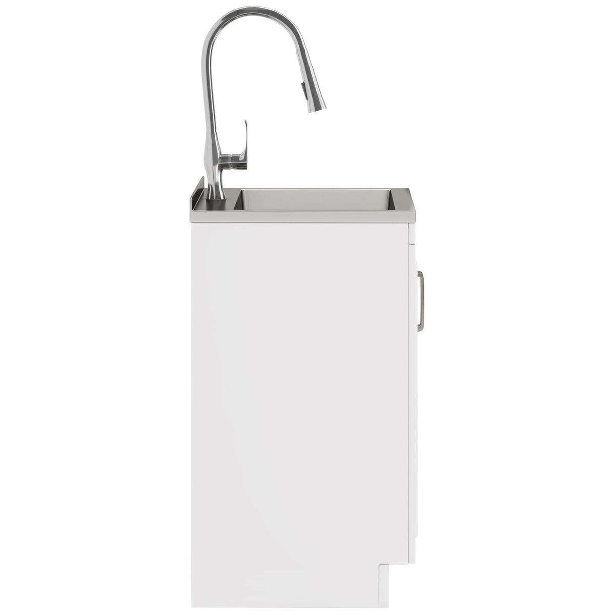 Deluxe Laundry Cabinet with Pull-Out Faucet and Stainless Steel Sink - White