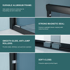 Double Sliding Glass Shower Door with Tempered Glass - Matte Black