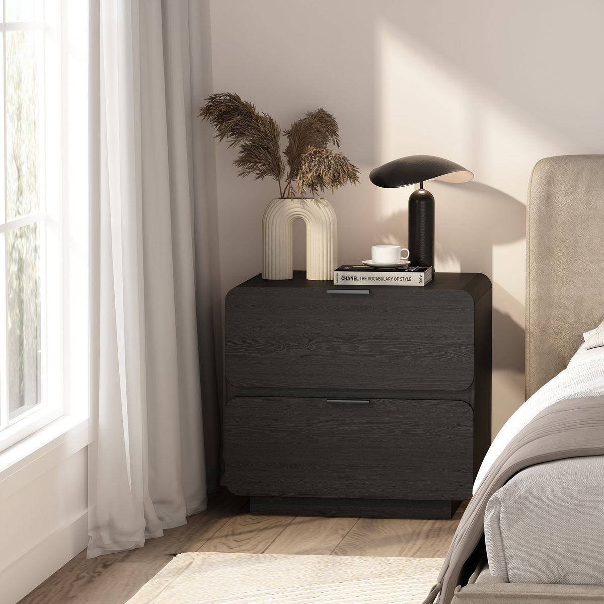 Modern Nightstand with Two Drawers - Chrystie - Black or Light Brown