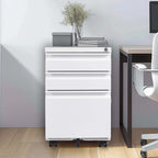 Metal Drawer Mobile File Cabinet with Lock for Secure Organization - White or Black