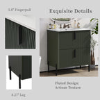 Bathroom Vanity With Ceramic Sink and Fluted Design - Dark Green, White, Light Brown