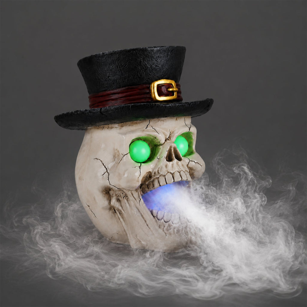 LED Light-Up Skull with Mist Maker - Resin Halloween Decor