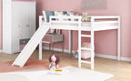 White Full Loft Bed with Slide - Multifunctional Design