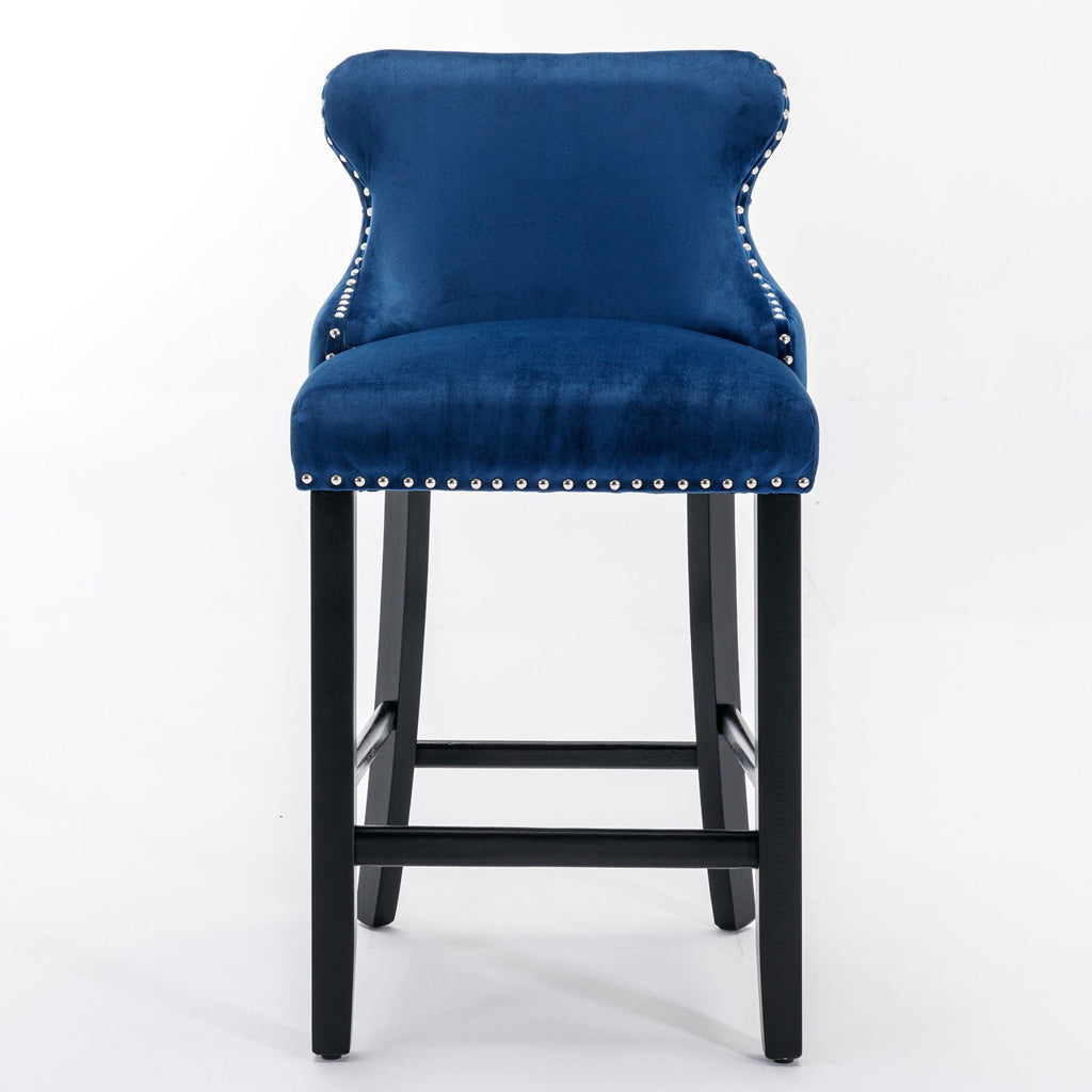 Upholstered Wing-Back Barstools with Button Tufting and Nailhead Trim - Set of 2