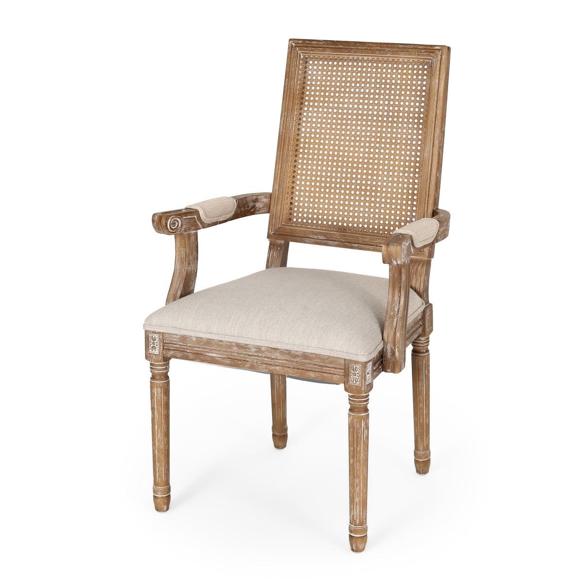 Upholstered Dining Chair with Cane Back - Beige or Light Grey