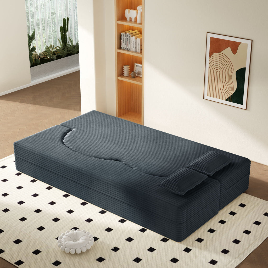 Modern Floor Sofa With 2 Pillows, Convertible Twin Size Folding Mattress - Multi-Color