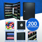 Adjustable Key Cabinet with Lock - Multiple Sizes, Gray or Black