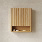 26" Wall-Mounted Bathroom Cabinet with Solid Wood Striped Doors - Natural Finish