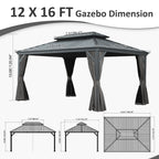 12' x 16' Hardtop Gazebo with Dual-Layer Roof - Aluminum