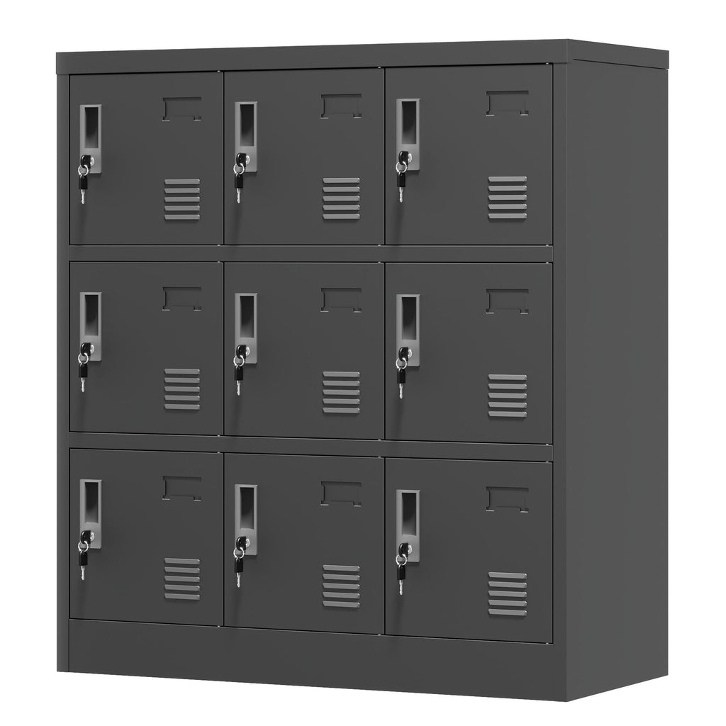9 Door Employee Storage Locker with Card Slot - Black