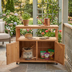 Wooden Patio Bar Table Set with Storage