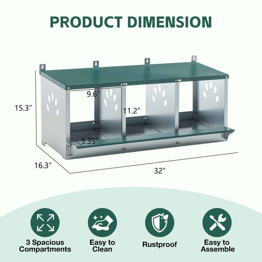 Galvanized Steel Metal Nesting Boxes for Chicken with Three Compartments