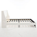Wingback Upholstered Bed Frame with LED Lights and Charging Station - Black or White