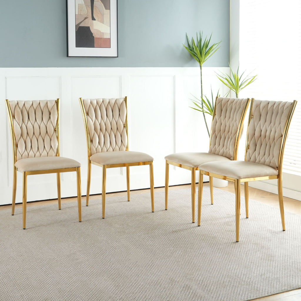 Modern Dining Chair Set with Plated Metal Legs - Multiple Colors