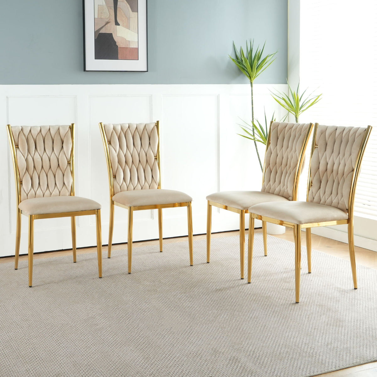 Modern Dining Chair Set with Plated Metal Legs - Multiple Colors