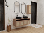 48" Bathroom Vanity with Ceramic Art Sink and Side Cabinet - Imitative Oak