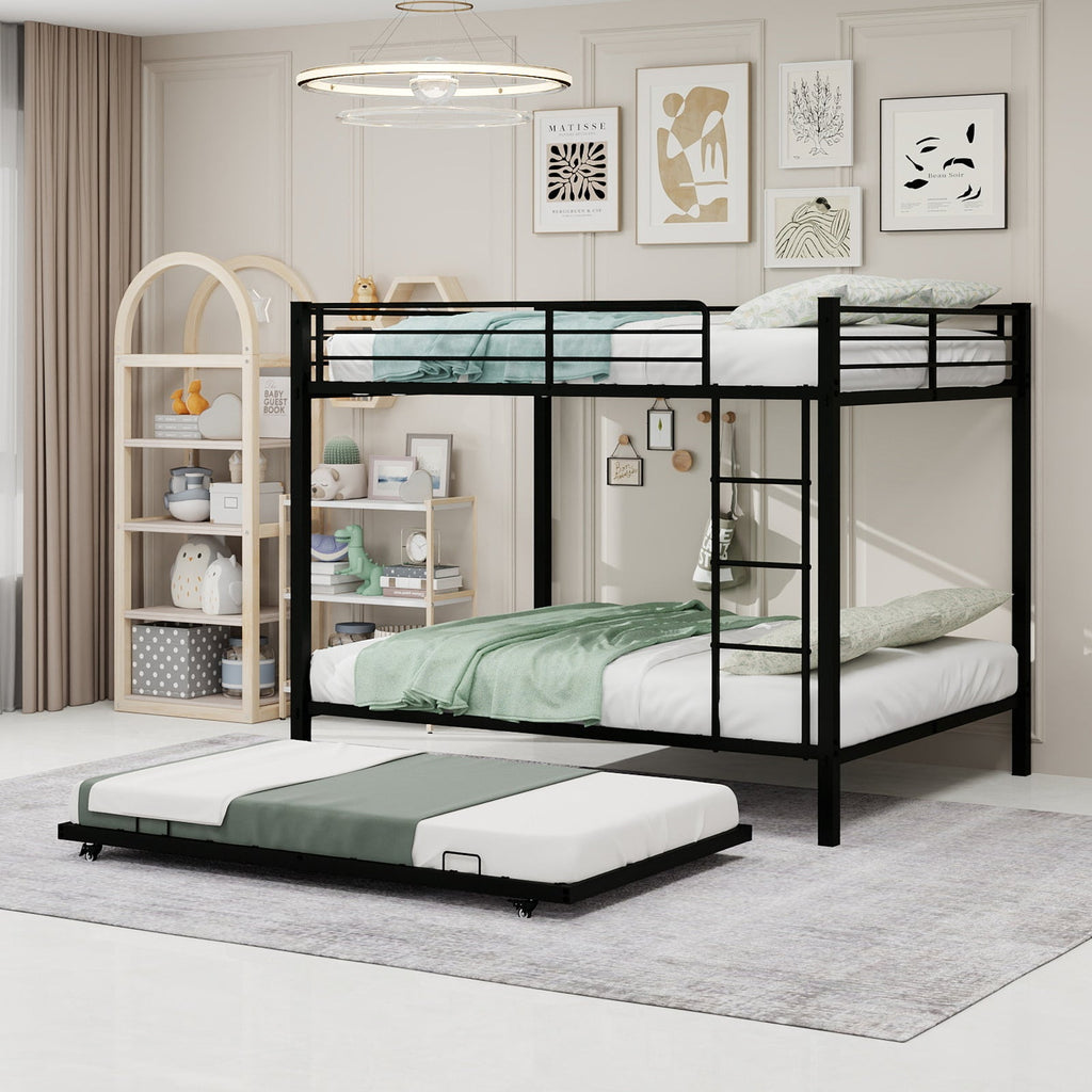 Iron Full-Size Bunk Bed with Safety Rails - Modern Minimalist Design