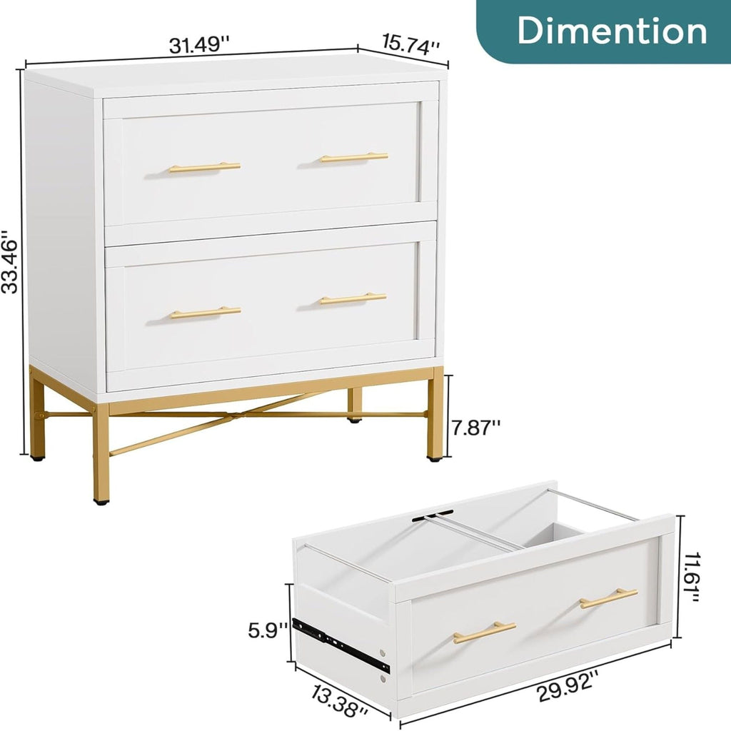 White 2 Drawer Lateral File Cabinet with Anti Tilt Safety