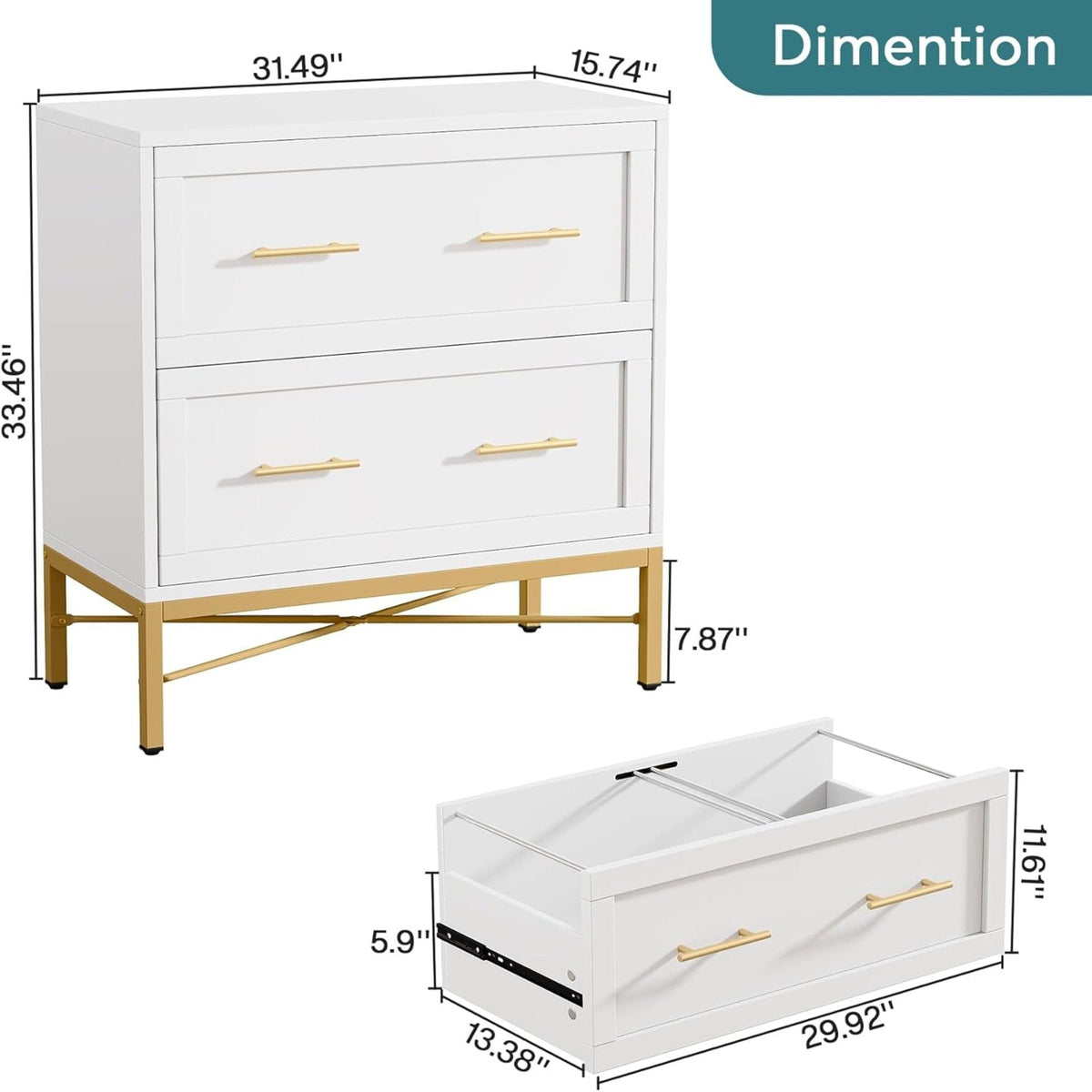 White 2 Drawer Lateral File Cabinet with Anti Tilt Safety