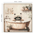 Raccoon Bathroom Canvas Wall Art with Hand-Painted Details - Black / Ivory