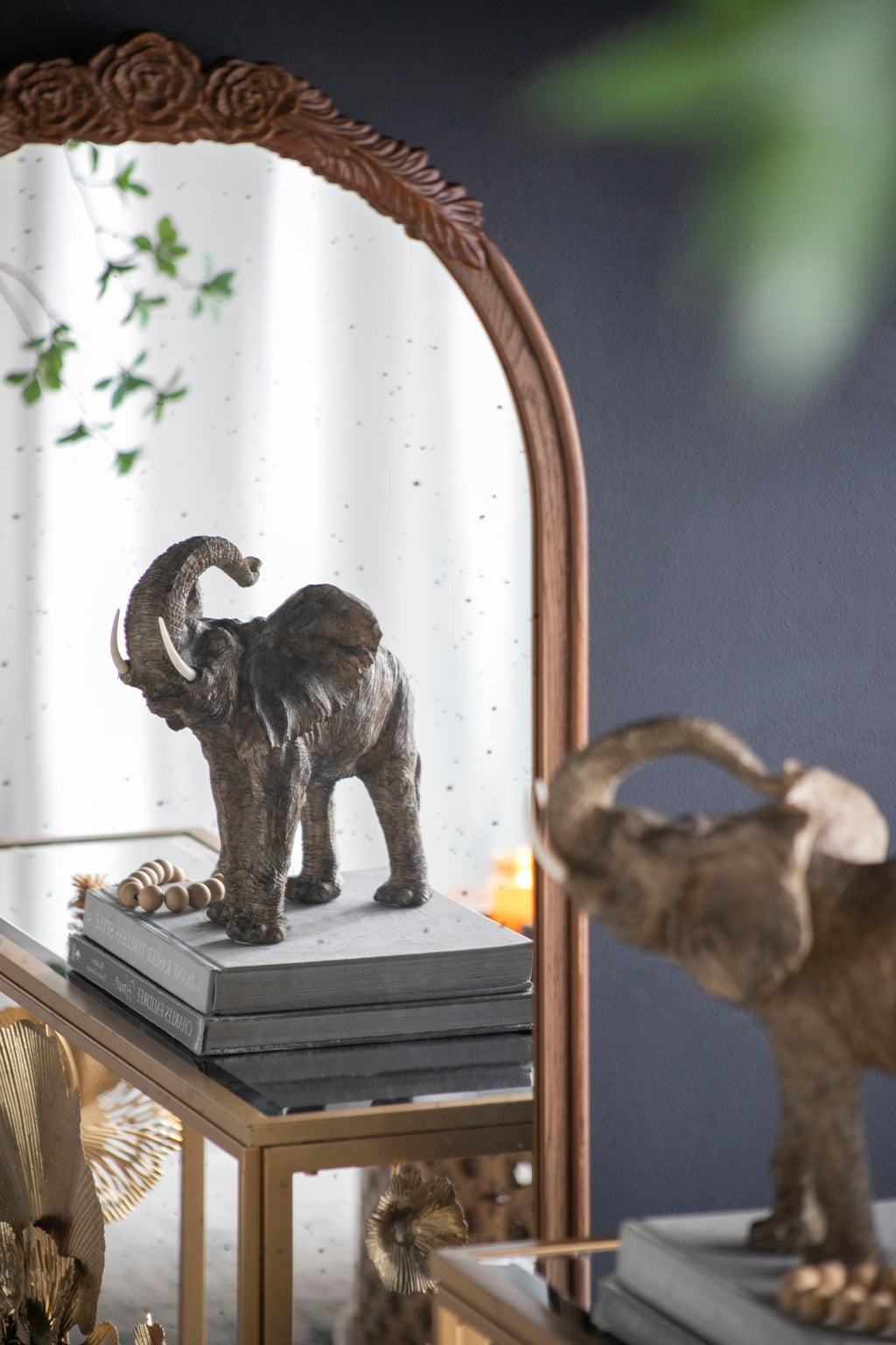 Hand Carved Rose Antique Arched Mirror Frame with Intricate Carvings - Black or Light Brown