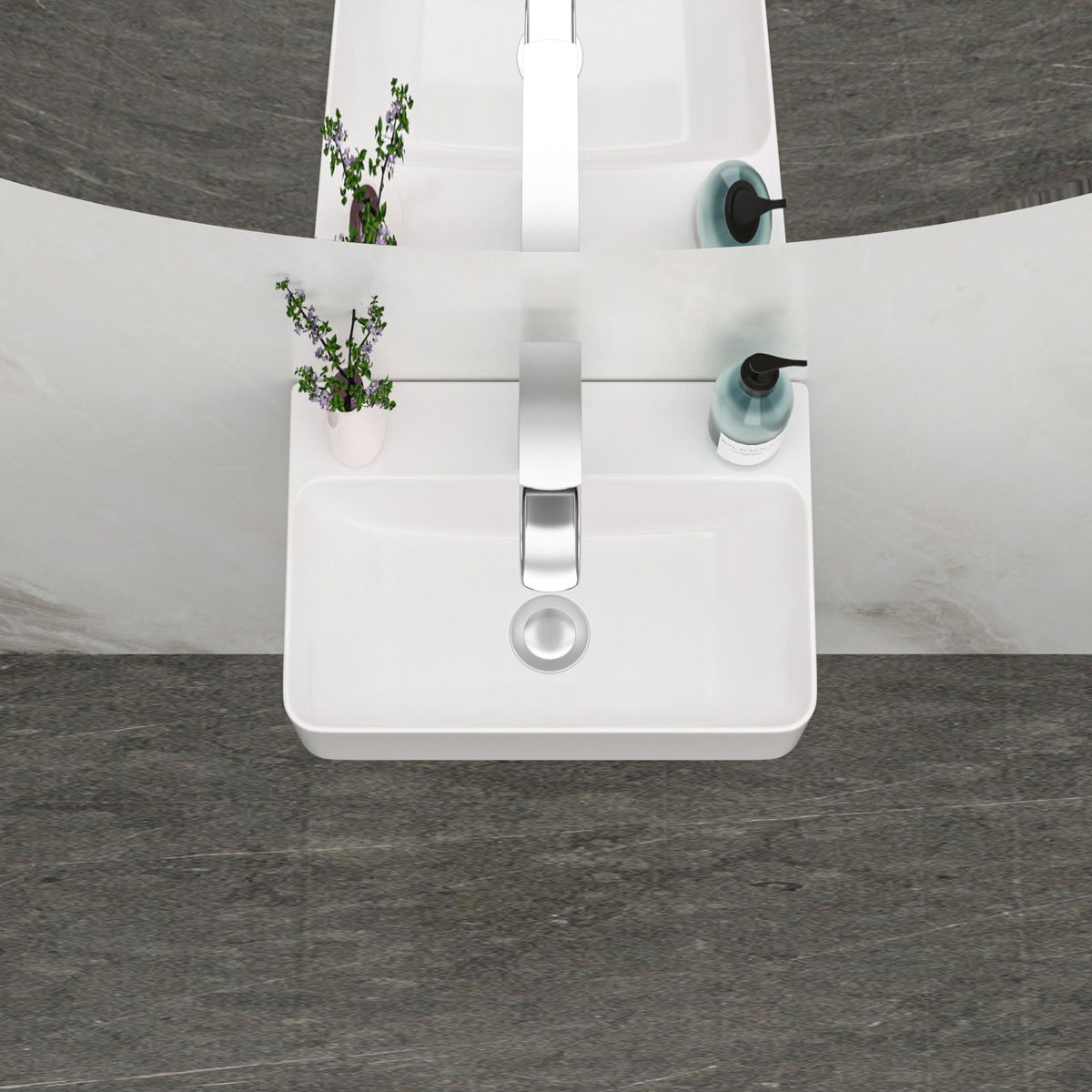 Ceramic Rectangle Wall Mount Bathroom Sink with Single Faucet Hole - White