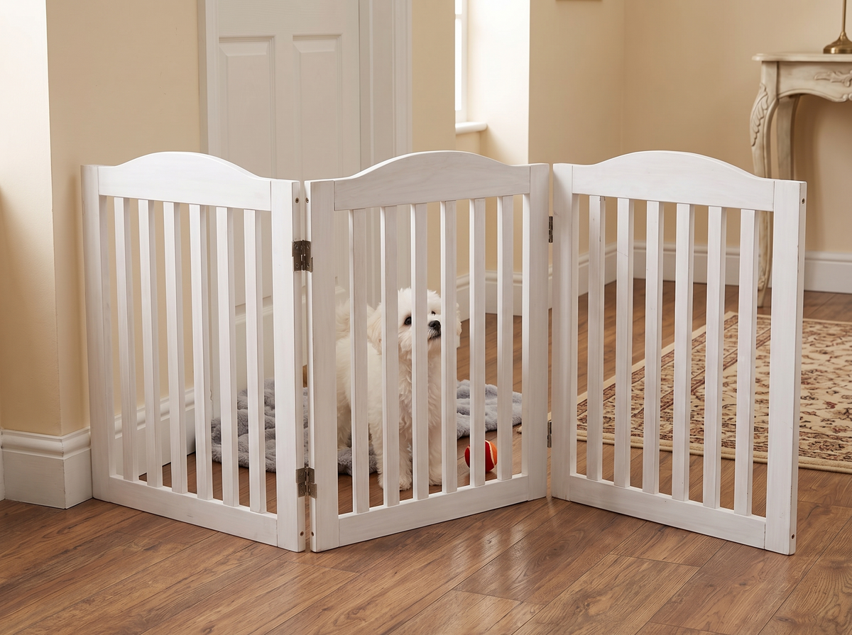 Wooden Freestanding Foldable Pet Gate with Solid Wood Construction - 24 Inch