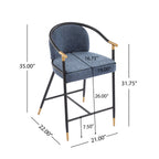 Upholstered Counter Stool Set of 2 with Metal Frame - Navy