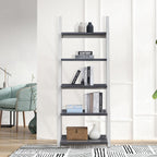 5-Tier Ladder Shelf with Rubber Wood Frame - Grey & White