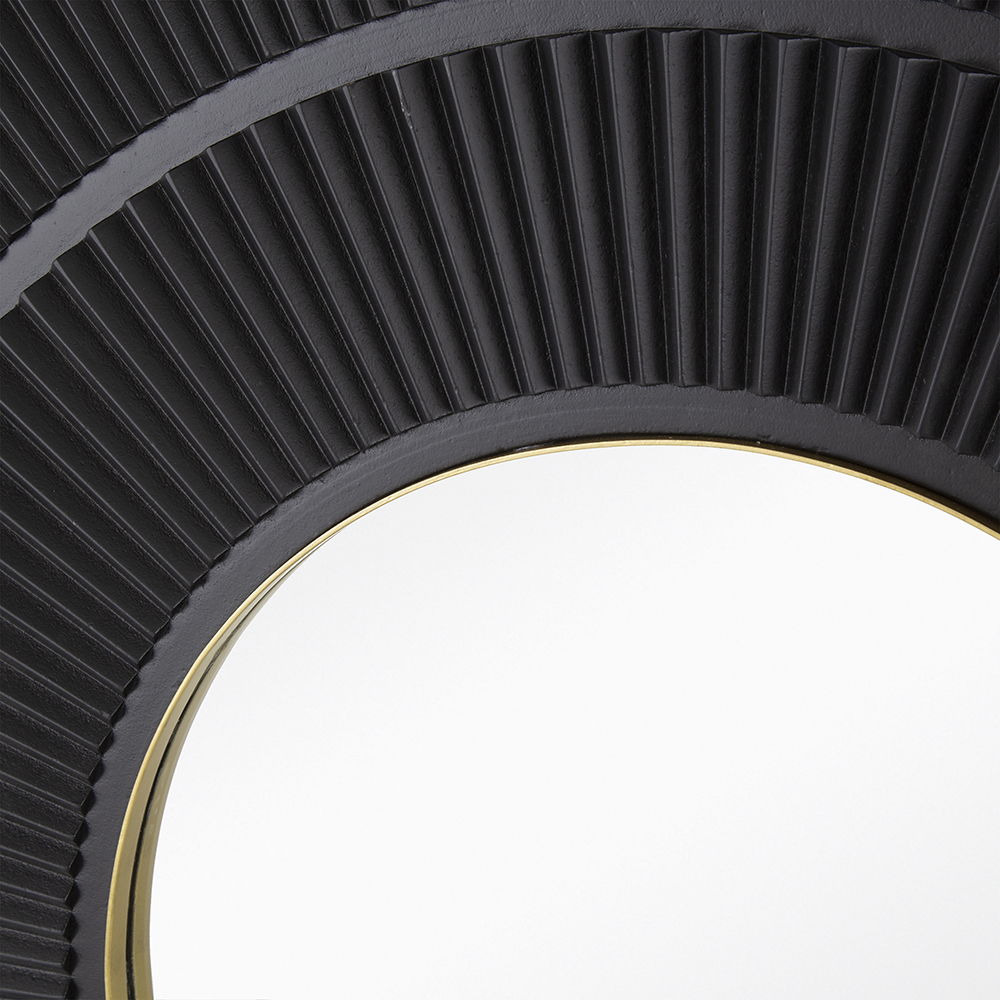 Square Carved Mirror with Pleated Design and Iron Frame - Black or Dark Brown