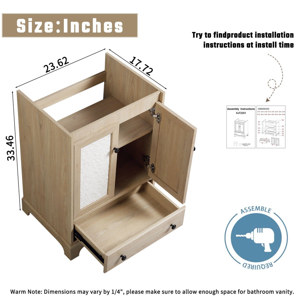 Brown Bathroom Vanity with Ceramic Basin, 1 Drawer Free Standing Storage