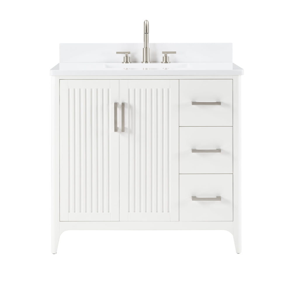 36 Inch Solid Wood Bathroom Vanity with US Power - White