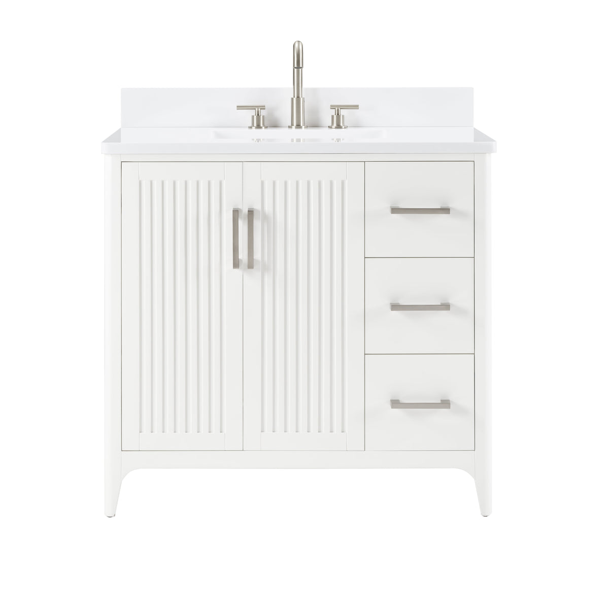 36 Inch Solid Wood Bathroom Vanity with US Power - White